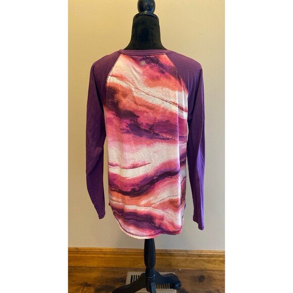 Tek Gear Athletic T Shirt Sz  Large Tie Dye Pink Purple Raglan Sleeves + Stretch - Picture 5 of 9